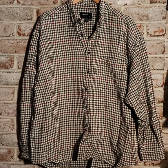 Eddie Bauer Other - Vintage Eddie Bauer Plaid THICK White Houndstooth Button Down - XXXL
